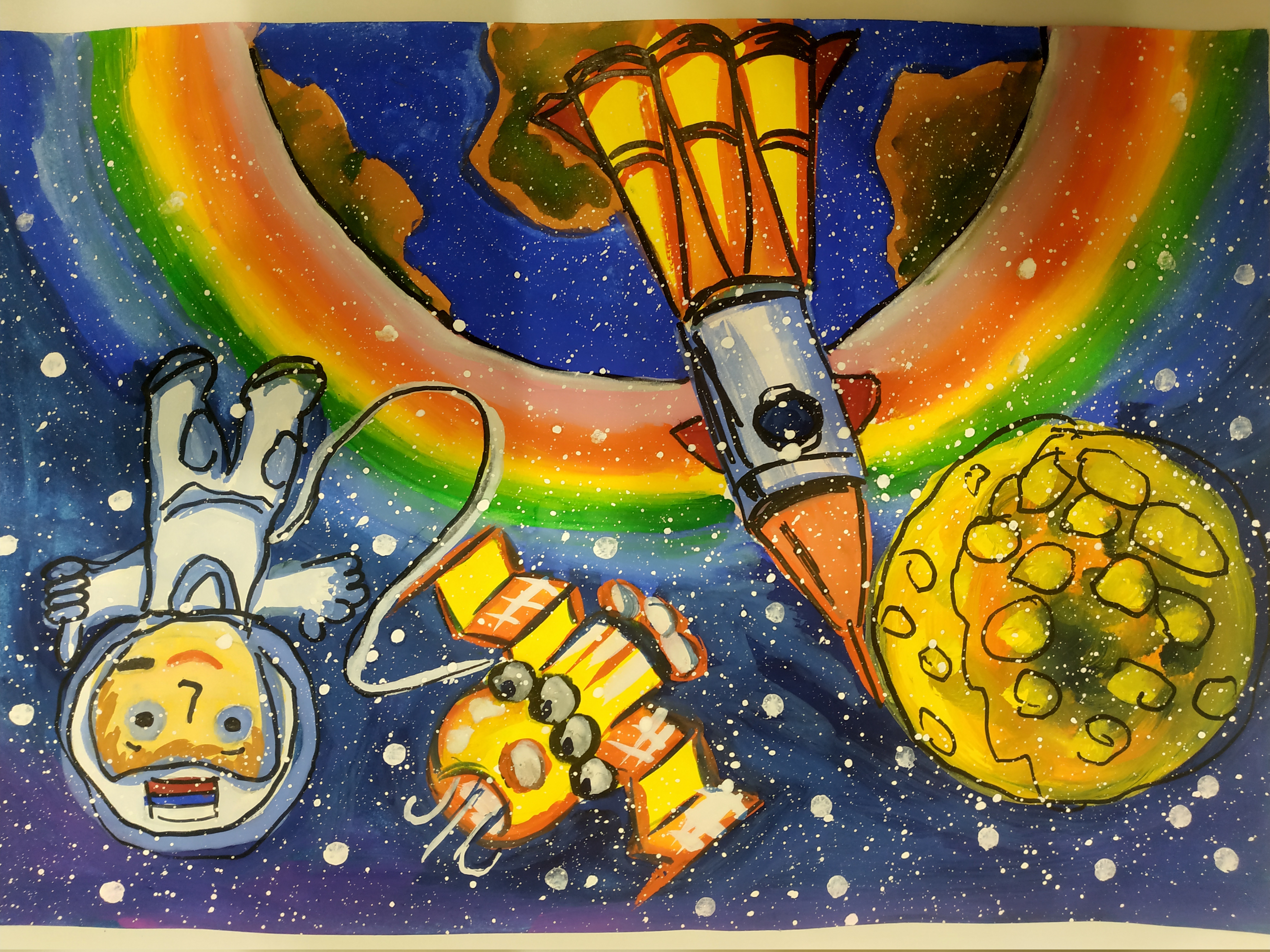 Рисунки на день Космонавта карандашами и красками